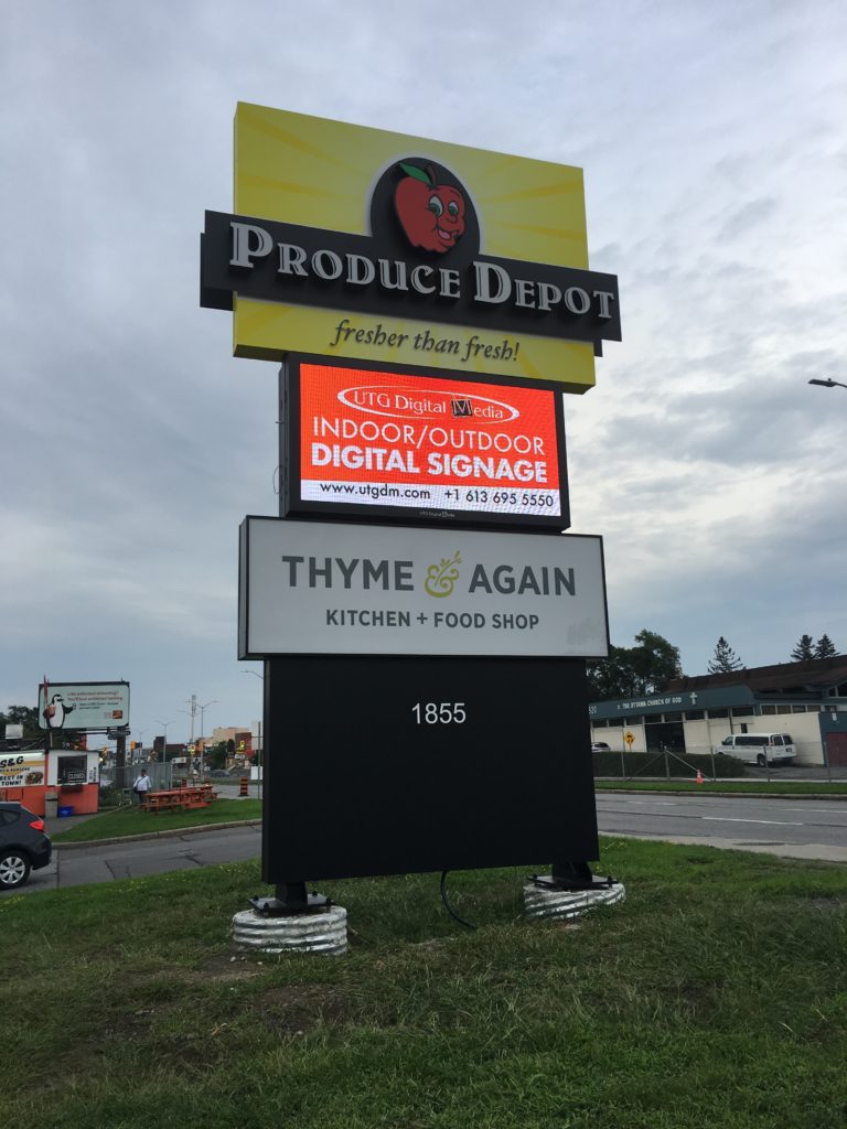 A new LED Sign from UTG Digital Media lights up the pylon of Produce